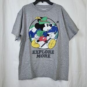 Disney Youth Gray Mickey Bavarian Alpine Explore More Short Sleeve Tee XL‎ New